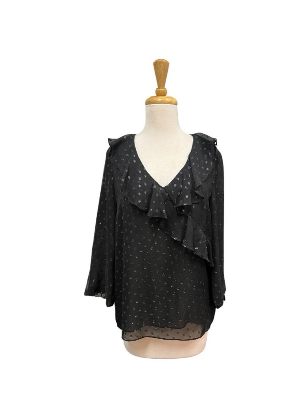 Lilly Pulitzer Olenna Silk Black Top Size S Small 3/4 Sleeve